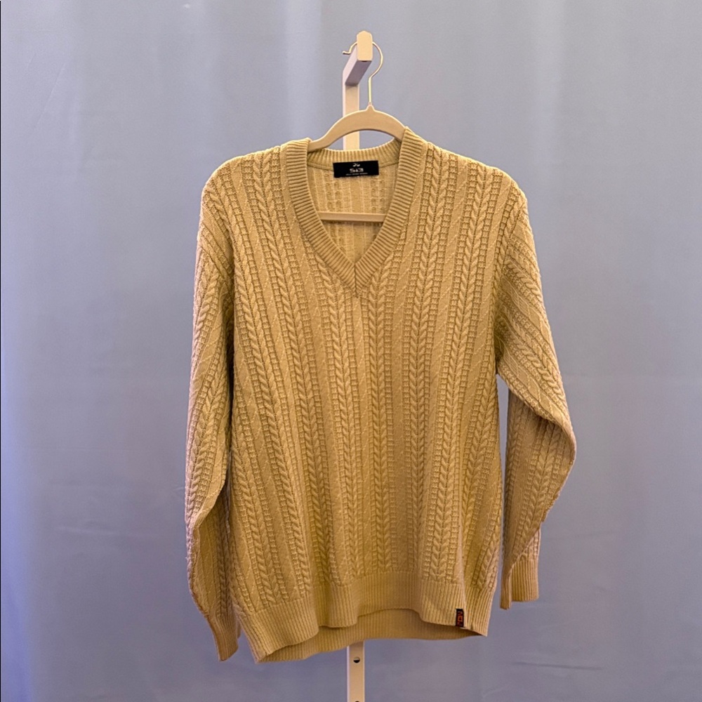 Men's V-Neck Cable Knit Sweater - Beige